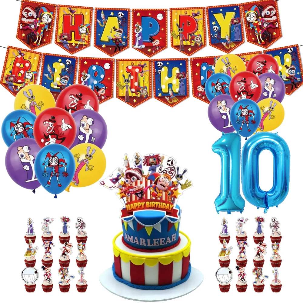 The Amazing Digital Circus Kids Birthday Party Supplies Pomni Jax Balloons Banner Toppers Decorazione Baby Shower Ornaments