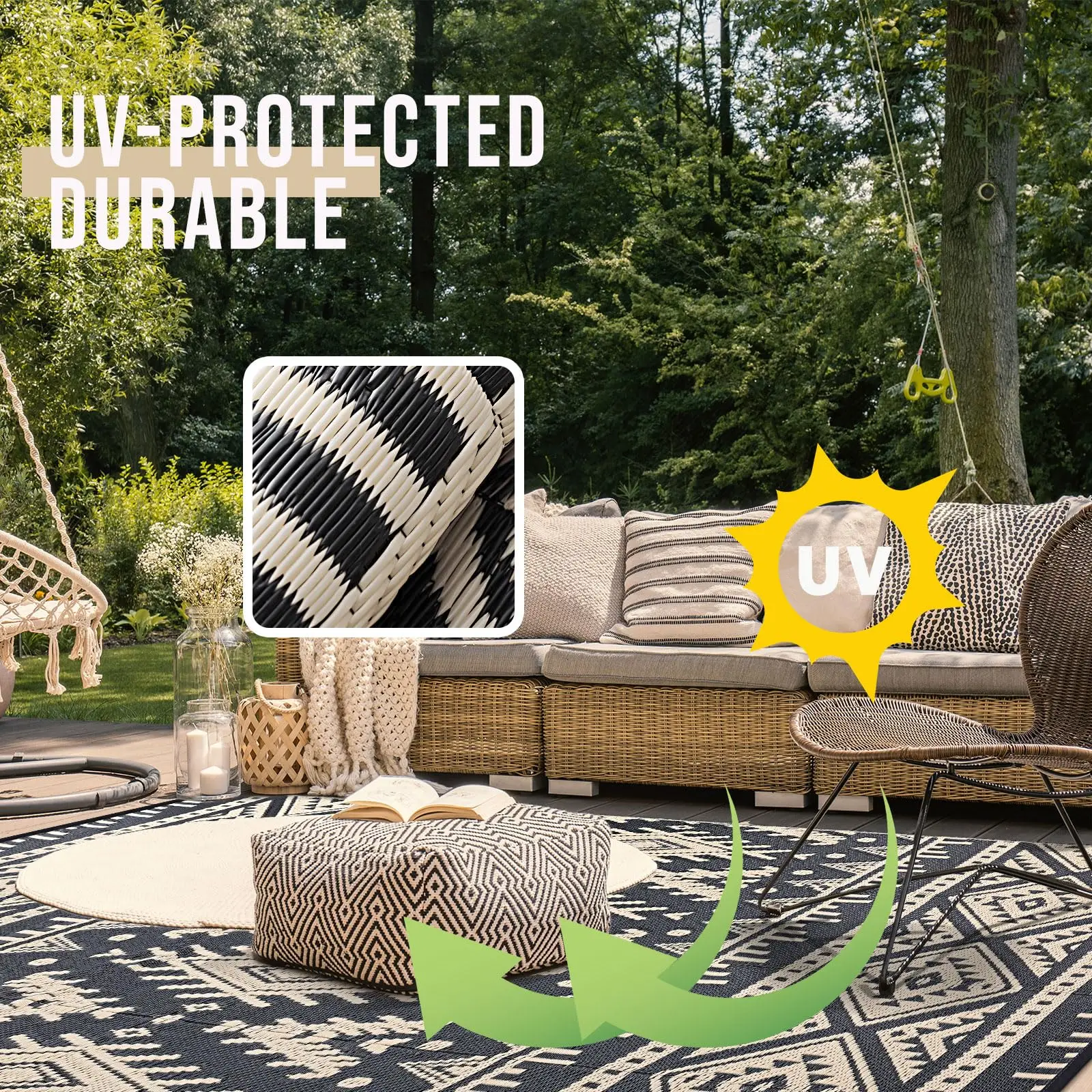 Olanly Outdoor Plastic Straw Rug Waterproof Indoor Outdoor Carpet Machine Washable Fashion Carpet For Patio Camp Picnic Backyard - Image 4