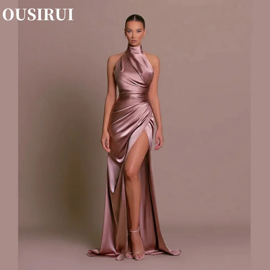 

Chic Party Vacation Outfits Lace Up Side Split Female Long Dresses Fashion Satin Backless Midi Dress Sexy Silk Straps Solid