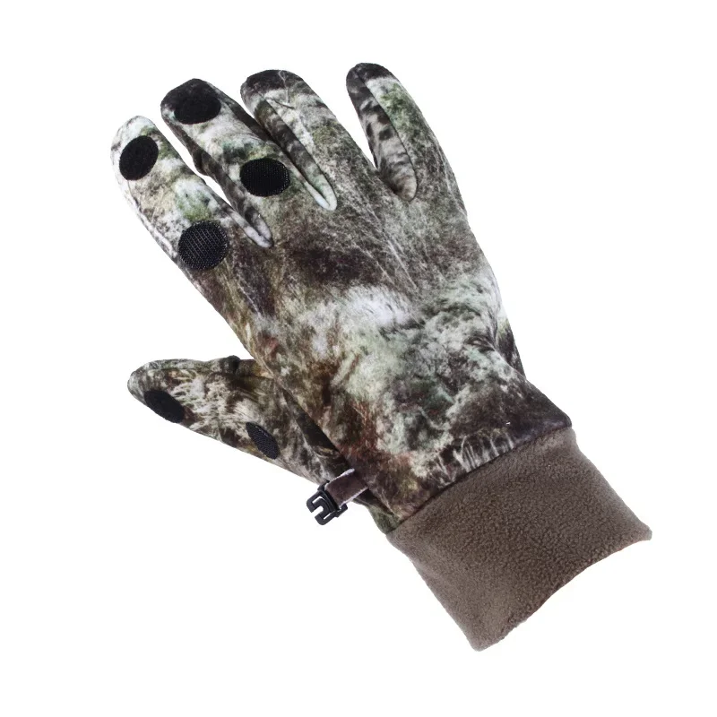 Full Finger Winter Warm Thickened Fleece Cuffs Gloves Two Finger Cut Bionic Hunting Ski Camping Camouflage Gloves