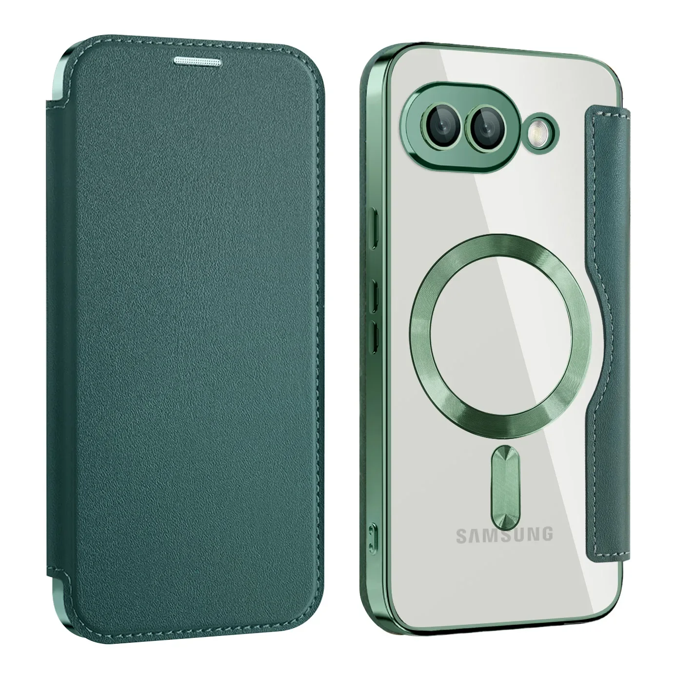 Luxury Transparent Flip Leather Wallet Magnetic Phone Case with Card Slot and Magsafe Cover