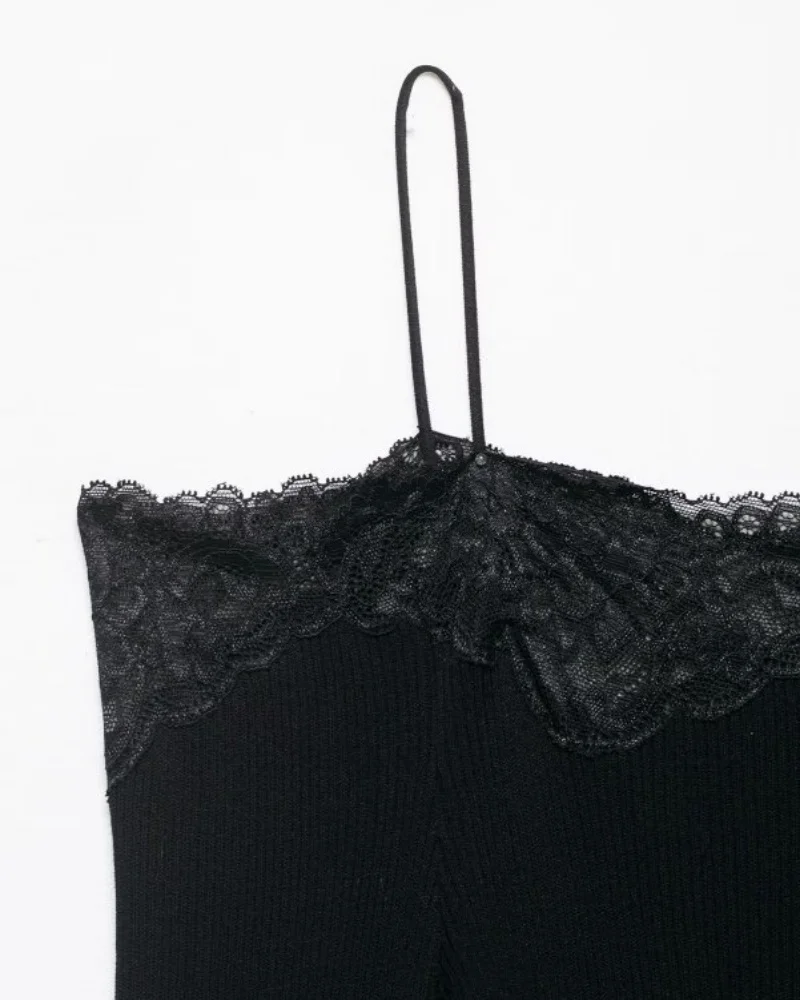 Lace Trim Off Shoulder Long Sleeve Knit Top for Women, Sexy Slim Fit Camisole, Spring Summer Casual Fashion Top