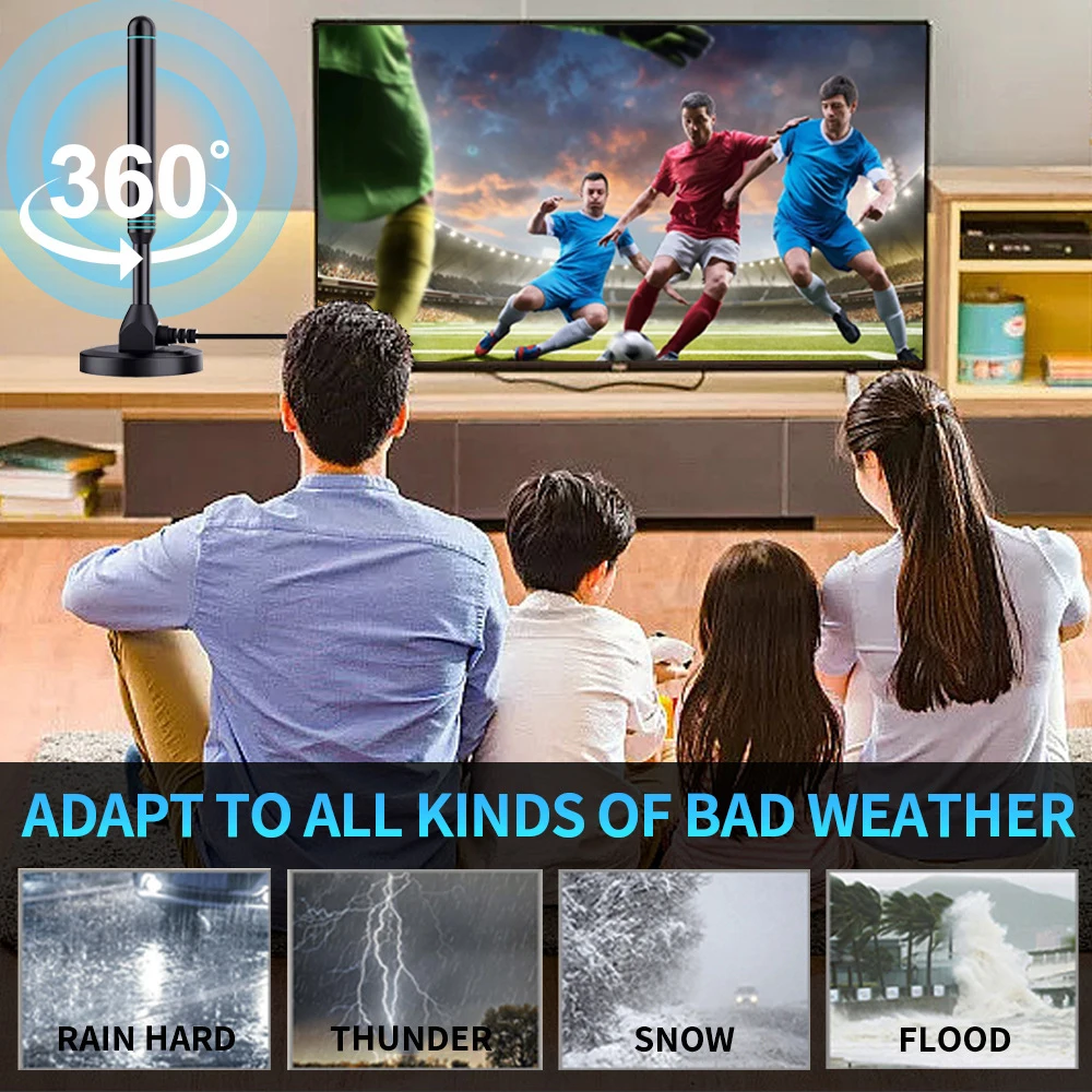 4K/1080P HD Digital Indoor TV Antenna with Signal Amplifier Magnetic Base VHF/UH