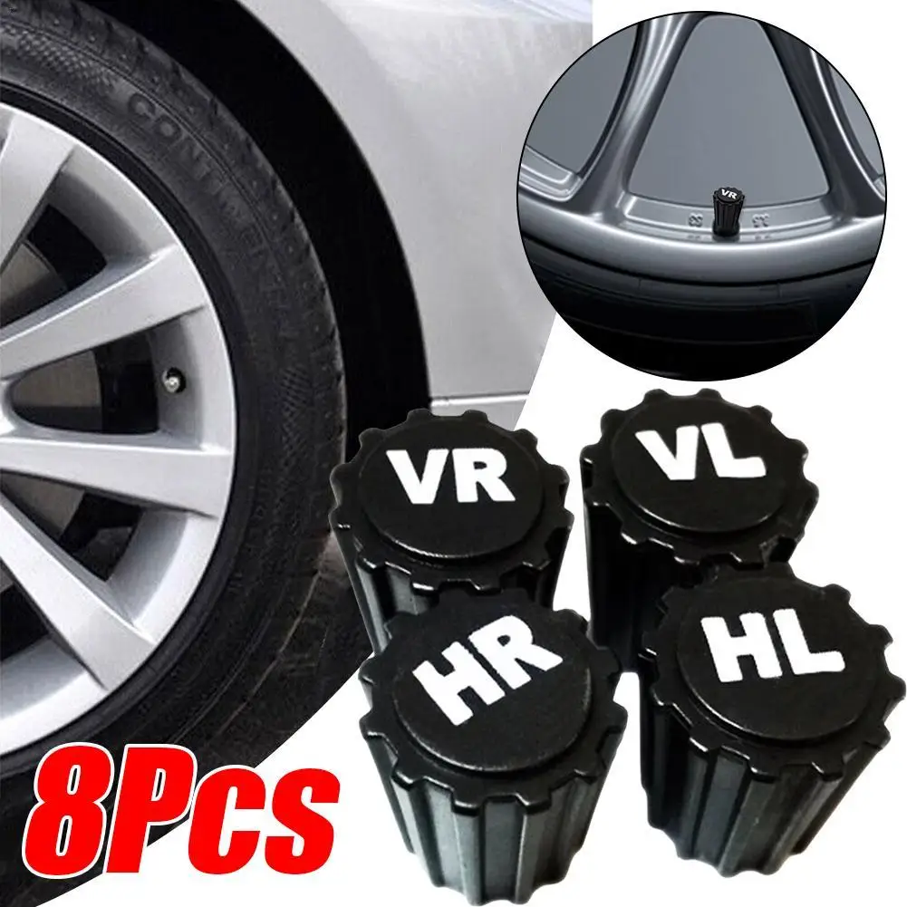 Tire Valve Caps Tire Valve Cap Tire Stem Cover 8 Pcs Tyre Tire Valve Stem Caps Dustproof Wheel Air Valve Cover With VR VL HR HL Printing ABS Plastic Caps