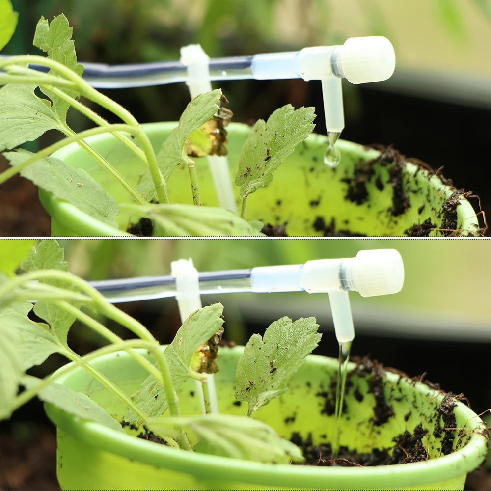 1/4" Clear PVC Hose Regulating Valve Dropper Drip Irrigation Kit for Garden Balcony Plants Pots Siphon Principle Watering System 6
