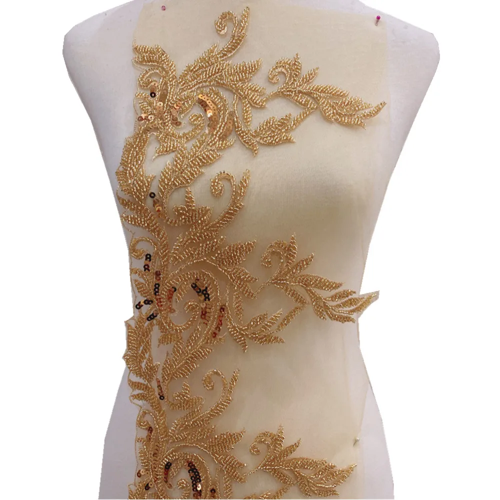 

5yards Fashion beaded lace fabric beaded applique sequin trim for dress decoration