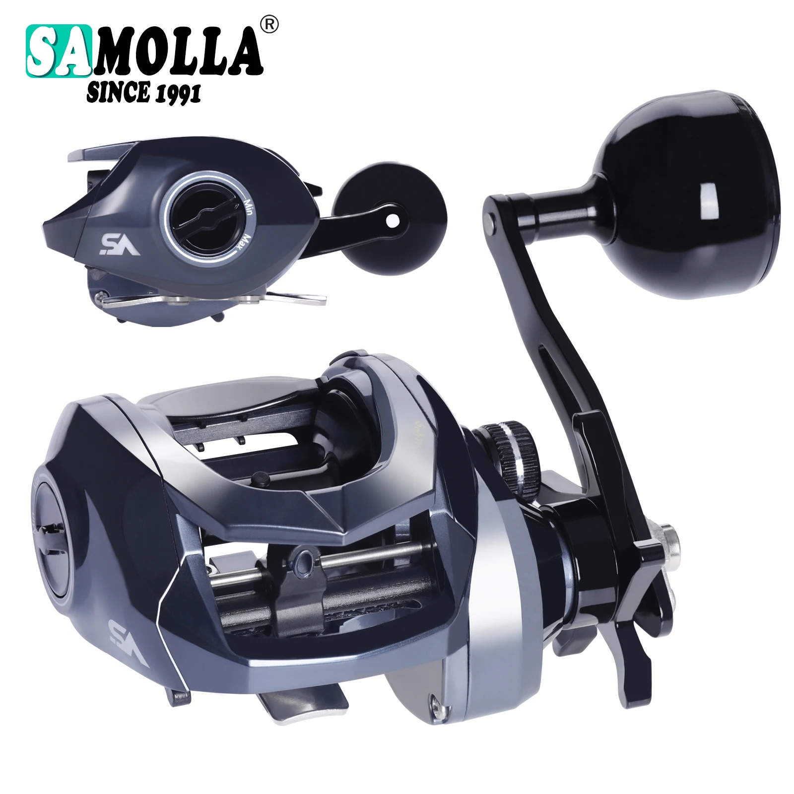 SAMOLLA Sea Fishing Large Baitcasting Fishing Reel Saltwater Waterproof 6.3:1 15KG Drag Catfishing Trolling Metal Base