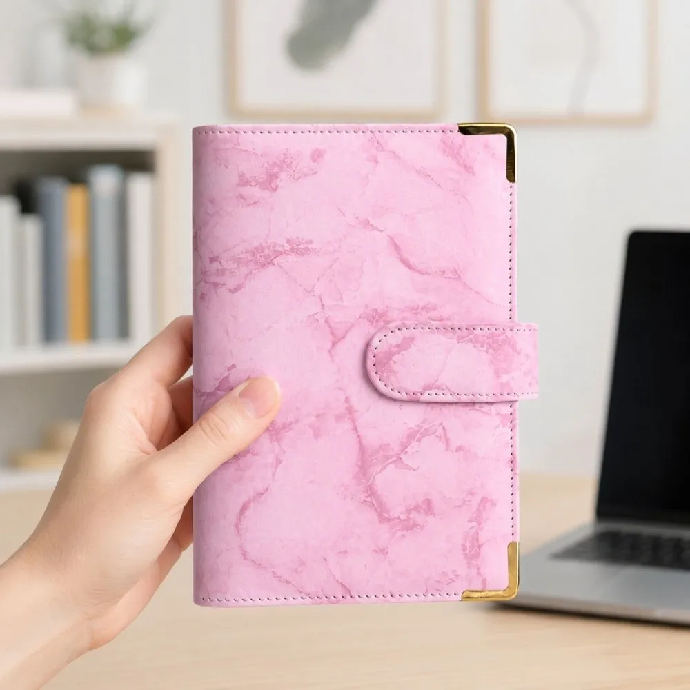 Mini raccoglitore per risparmio di denaro A6 in similpelle, buste per contanti, mini raccoglitore per budget, stampa marmorizzata/leopardo, resistente agli strappi - immagine 3