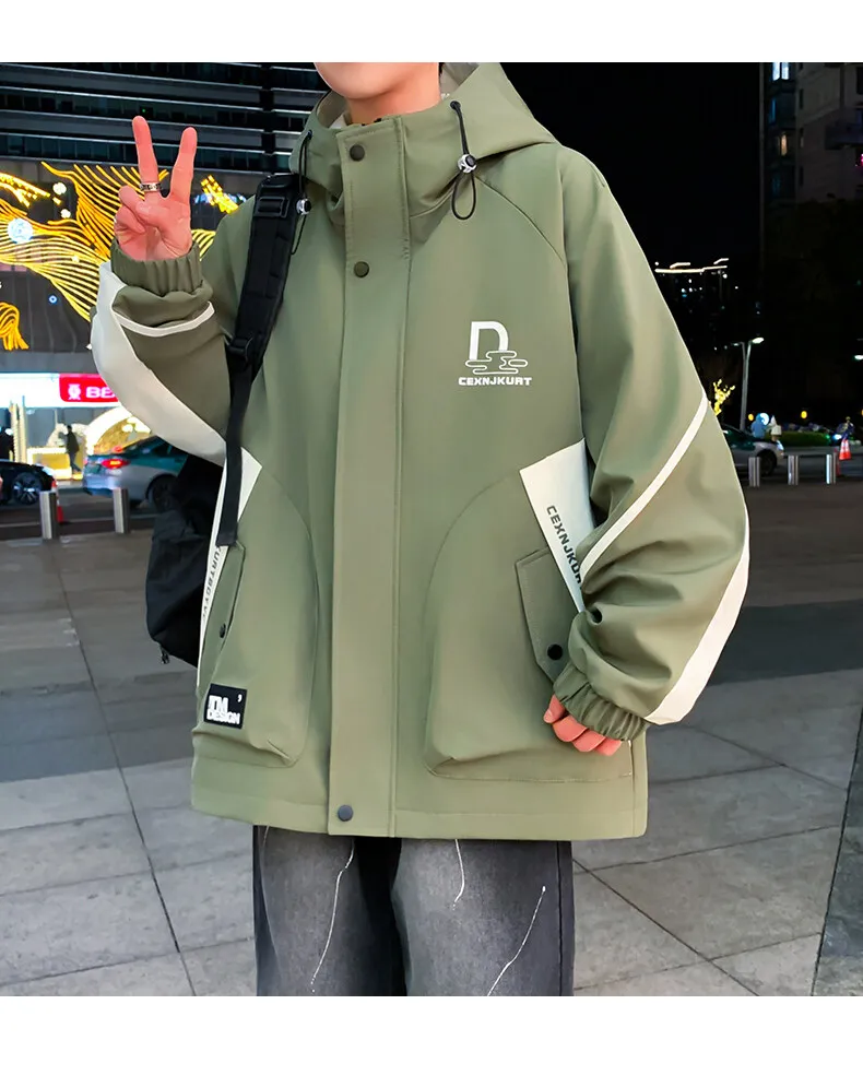 Hochwertige Herren Freizeitjacken mit Kapuze 2026 Frühling Herbst Jugend Streetwear Cargo-Mäntel Outdoor Loose Top Windbreaker Kleidung – Detail 15