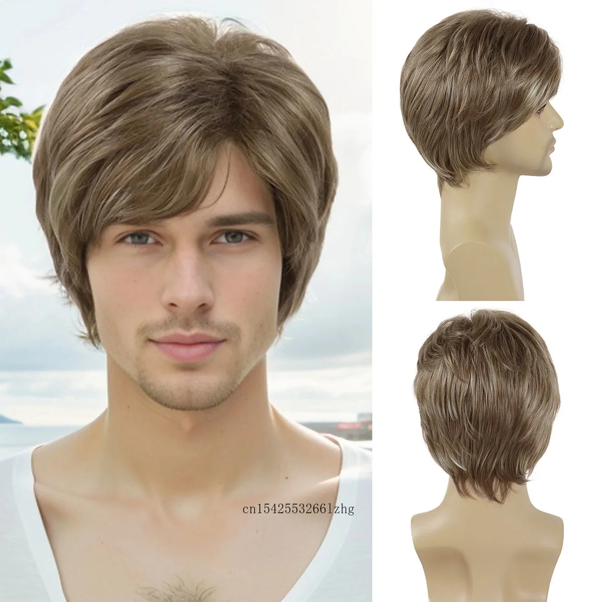 

Синтетические волосы GNIMEGIL, короткий коричневый парик для мужчин, натуральный мягкий прямой парик с челкой, термостойкий, для повседневного косплея, мужской парик