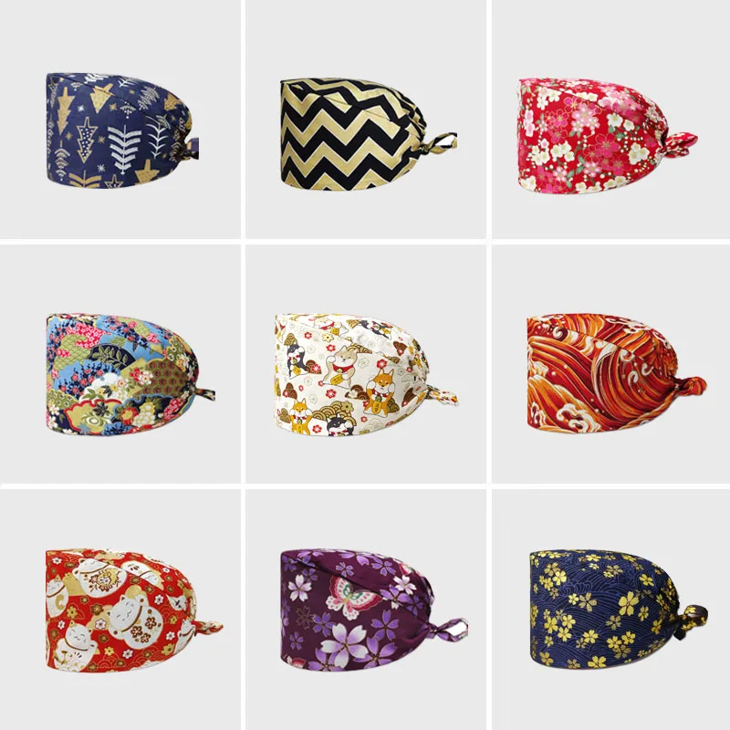 

Cartoon Printing Ladies Surgical Cap 100% Cotton Dentist Cap Beauty Salon Breathable Scrub Cap Laboratory Work Hat 1PC