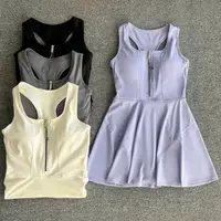 Tennis Skirt Casual Half Zipper Sports Fitness Dress Anti-Running High Waist Slim Golf Yoga Dress
