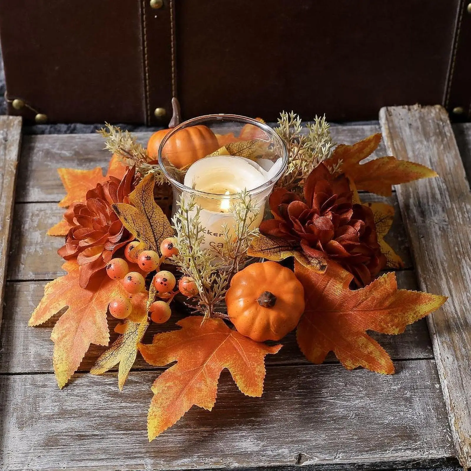 Candle Ring Decor Gifts Artificial Wreath for Dining Room Farmhouse Festival