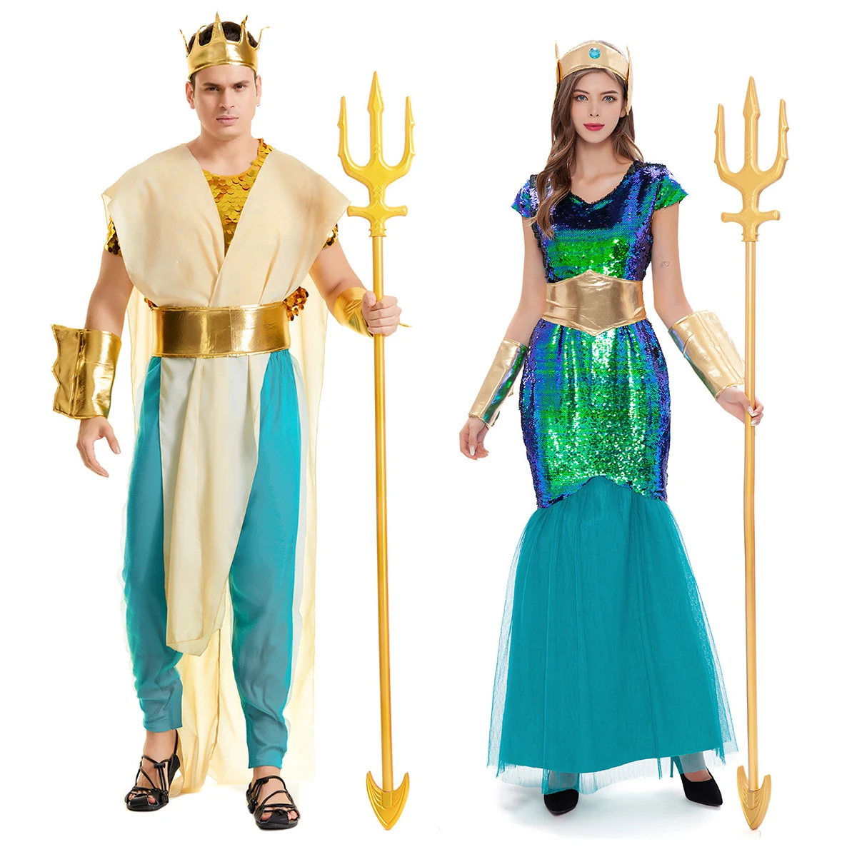 

Women Sea Siren Queen Costume Men's Poseidon Costumes Fantasia Halloween Purim Carnival Mardi Gras Dress up