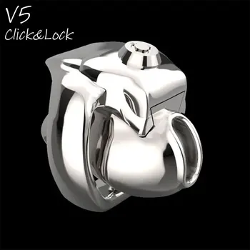 Stainless steel metal ht v click lock padlock male chastity device cock cage penis ring
