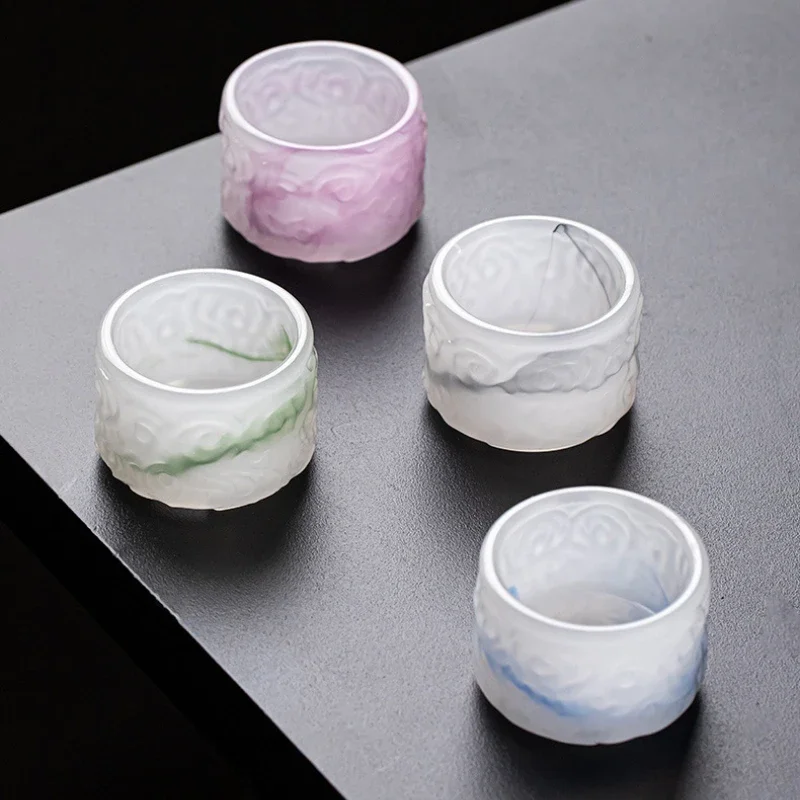 50ml Ceramic Tea Cups Exquisite Ice Carving Glaze Teacup Flower Fruit Tea Cup Baijiu Cup Sake Household Tasting Cups
