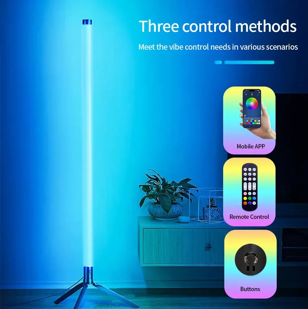 Smart RGB LED Floor Lamp Ambient Light with App & Remote Control – 180°/360° Color Changing, Multi-Shape Modern Lighting for Living Room