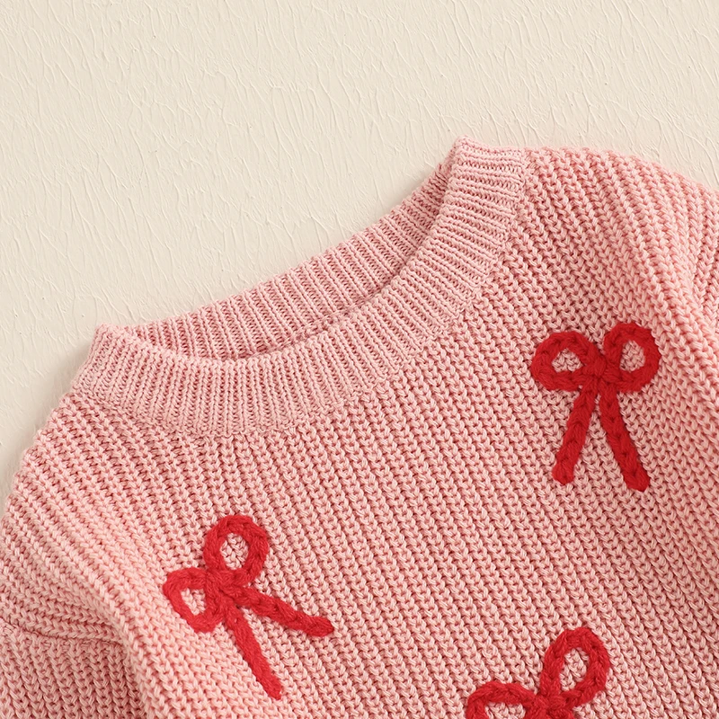 Focus norm 0-3y schöne Mädchen Herbst Winter Pullover Langarm Rundhals ausschnitt Bowknot Stickerei Strick pullover Tops – Detail 8