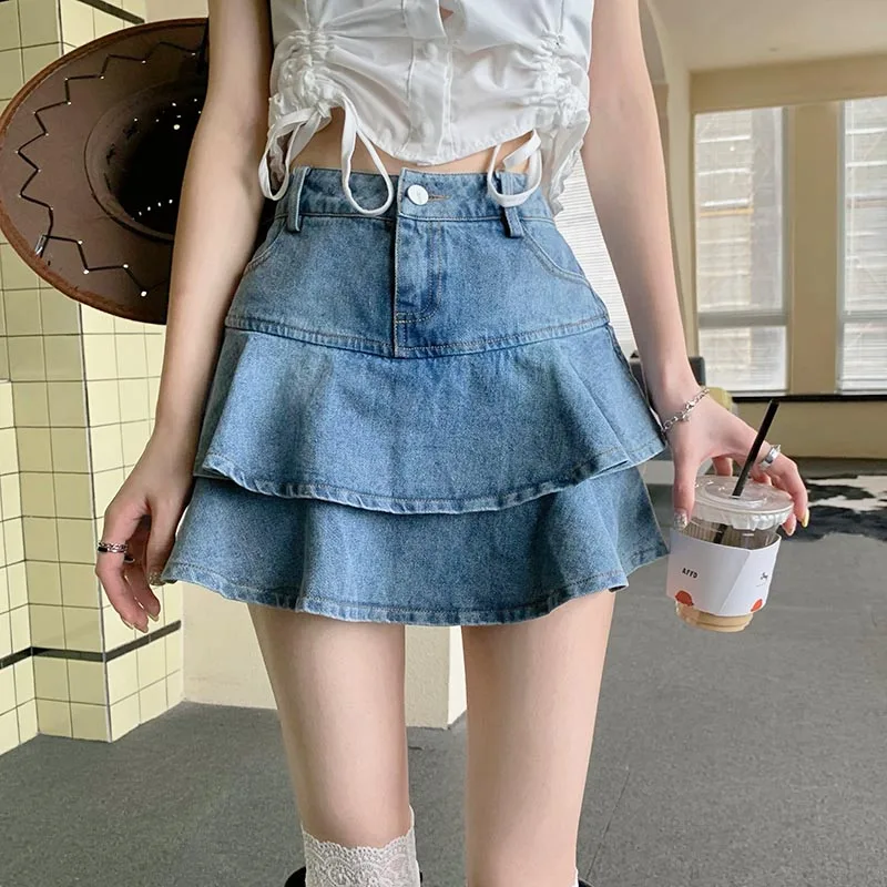 

Women's Y2K Clothes Fishtail Pleated High Waist A-Line Denim Skirt Short Skinny Half-Body Package Hip Skirt Korean Style 2023