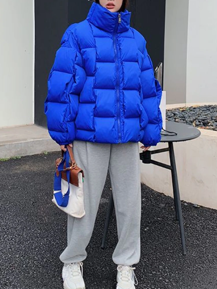 Winter Jacket for Women Three-dimensional Plaid Woven Fashion Coat Solid High Street Warm and Thick 2023 Winter New Down Jacket 6