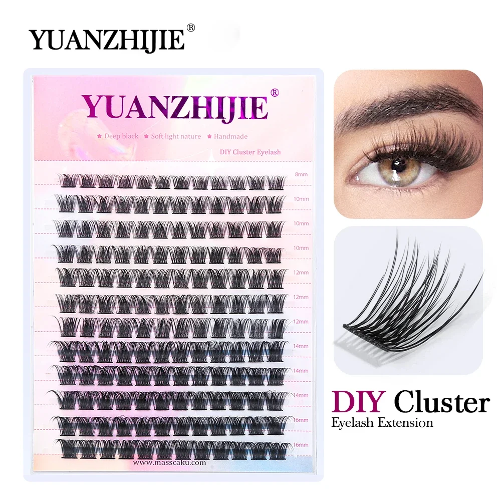 YUANZHIJIE Lashes Clusters DIY Eyelash Extensions 144 PCS C D Curl Faux Mink Individual 12 lines Segmented Lashes Makeup At Home