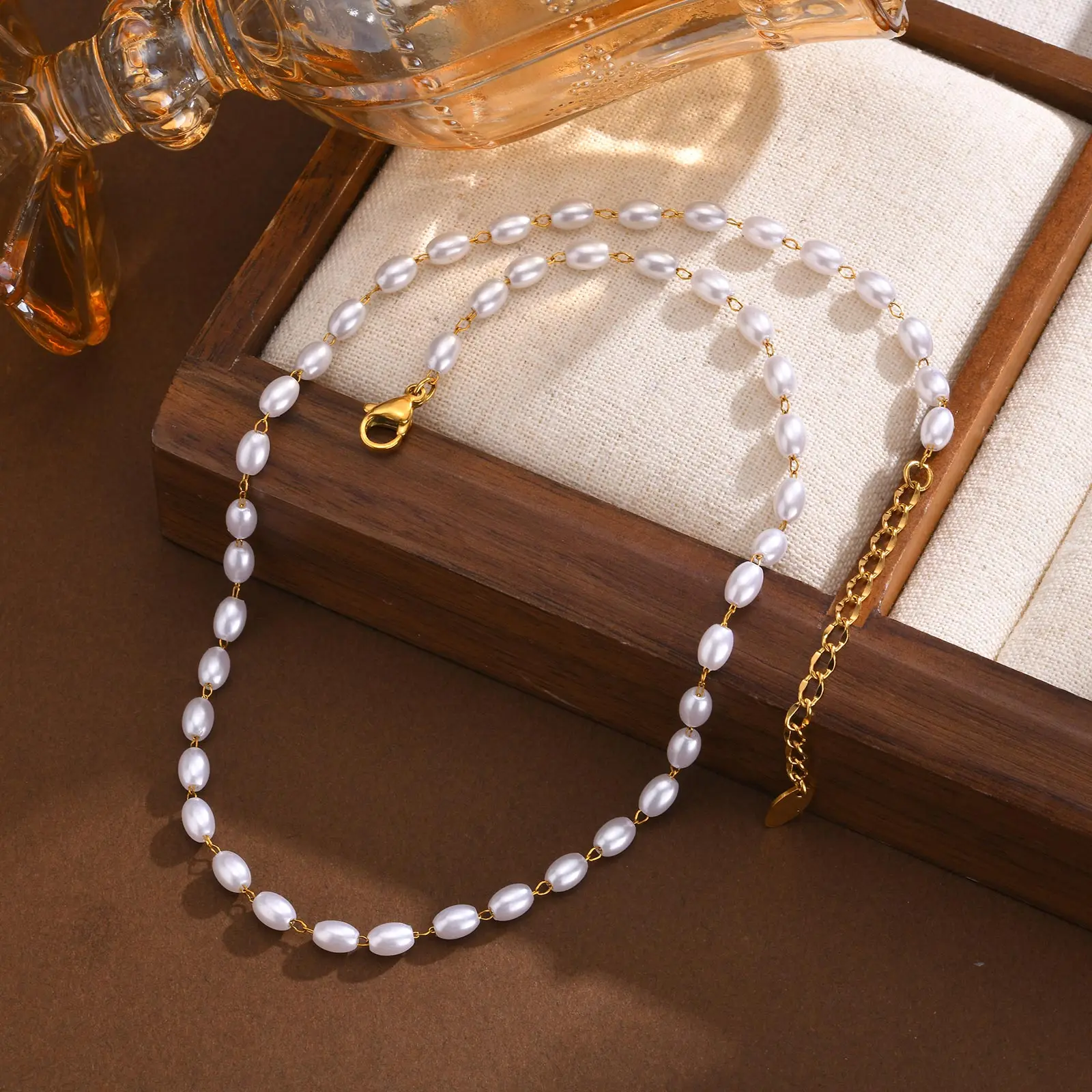 Exquisite Imitationsperlenkette Damen Edelstahl Clavicle Choker_voghion.com