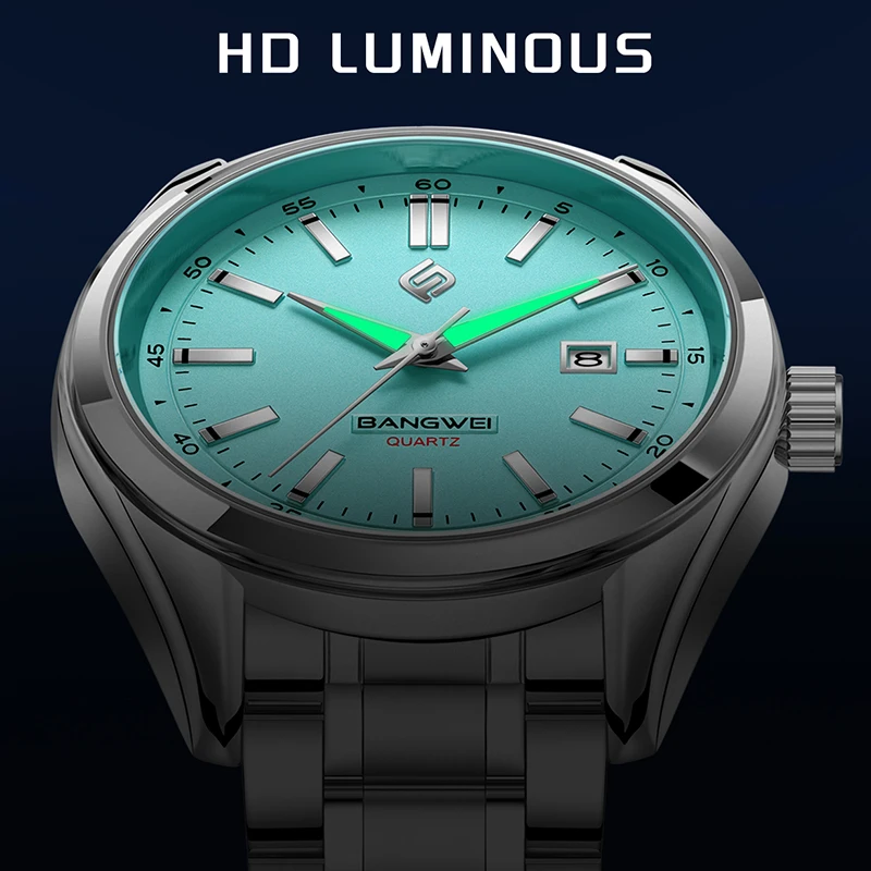 BANGWEI New Luxury Men Watch Top Brand Classic Business Stainless Steel Dual Calendar Quartz Wrist Watch for Men Reloj Hombre
