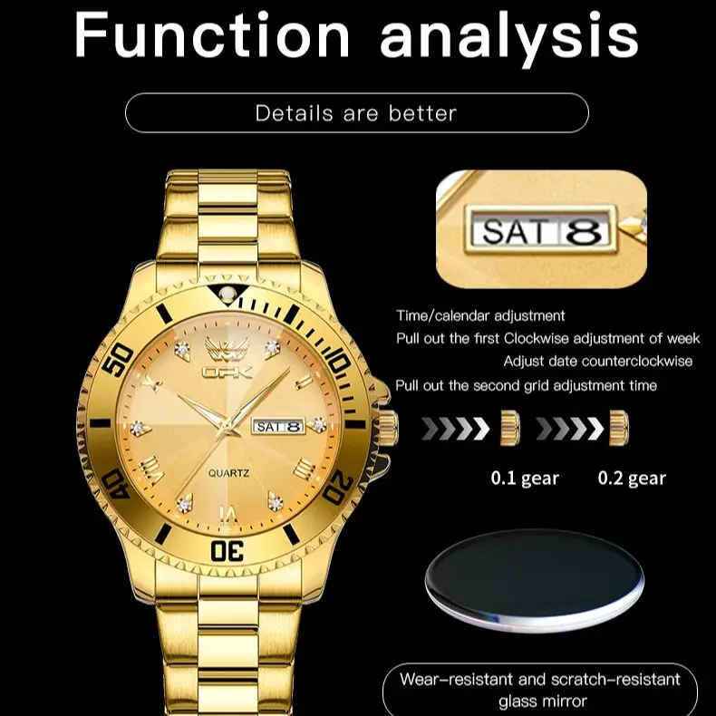 OPK Brand Men's Luxury Gold Waterproof Wristwatch