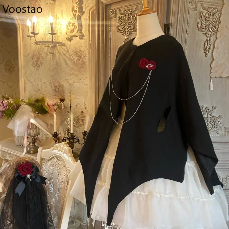 Women Vintage Victorian Gothic Lolita Dress Elegant Rose Halloween Shirt Woolen Cloak Dress Female Harajuku Y2k Party Dresses lolita dress lolita suspender dress lolita cosplay costumes