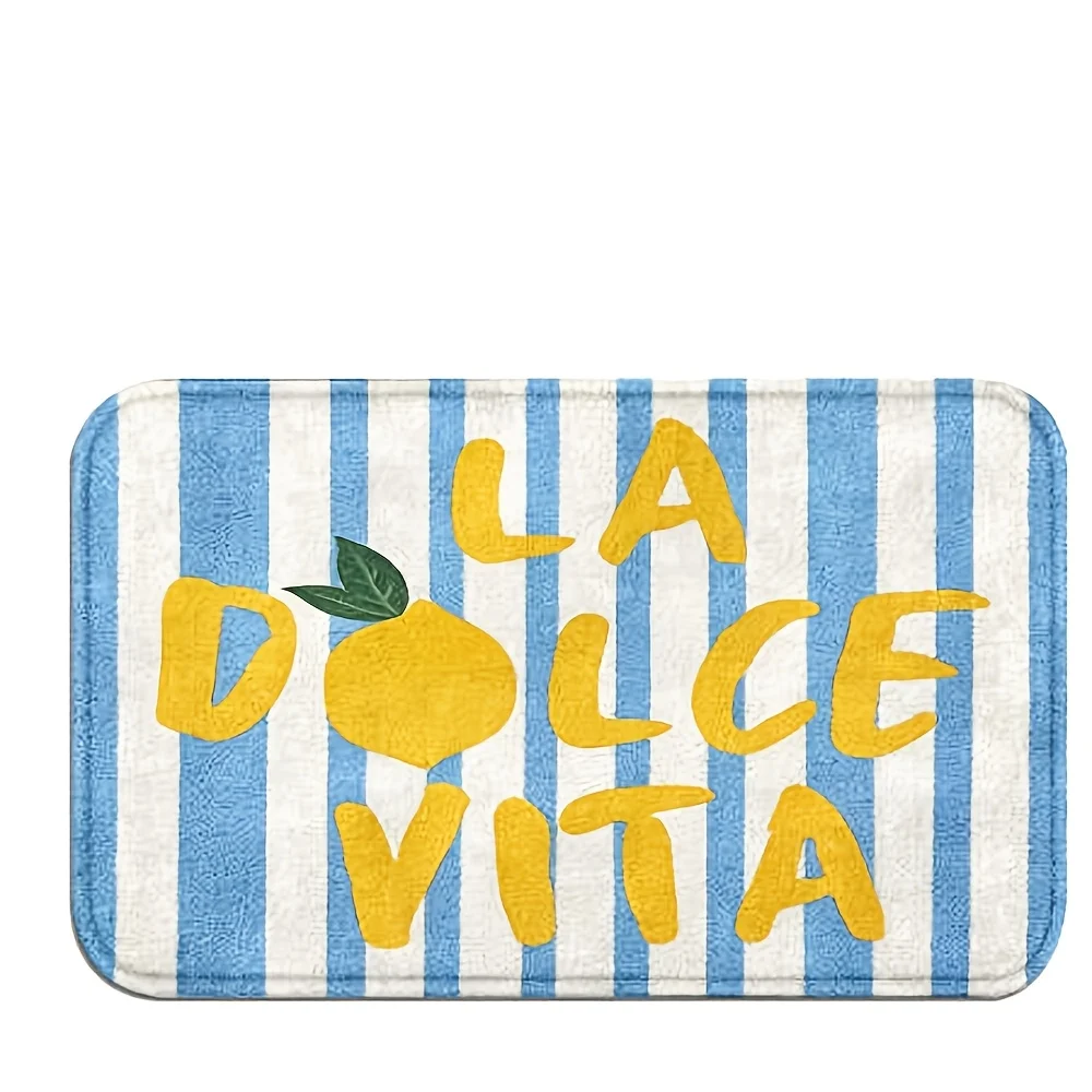 LA DOLCE VITA 레몬 스트라이프 블루 화이트 도어매트 해안 지중해식..