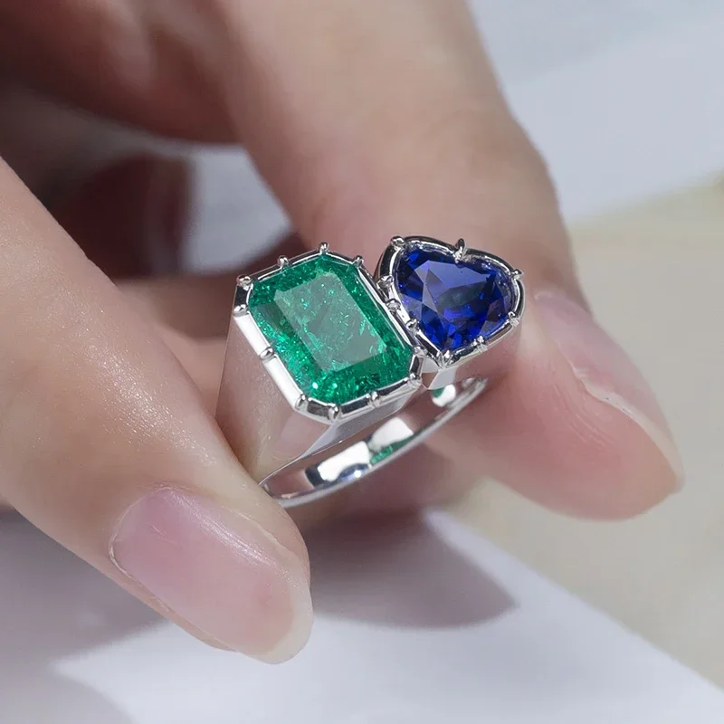 RUIF New Fashion Customized 9k/14K/18K Gold Ring Setting Green Lab Grown Emerald and Blue Lab Sapphire Women Fine Jewelry 2 RUIF New Fashion Customized 9k/14K/18K Gold Ring Setting Green Lab Grown Emerald and Blue Lab Sapphire Women Fine Jewelry - Image 2