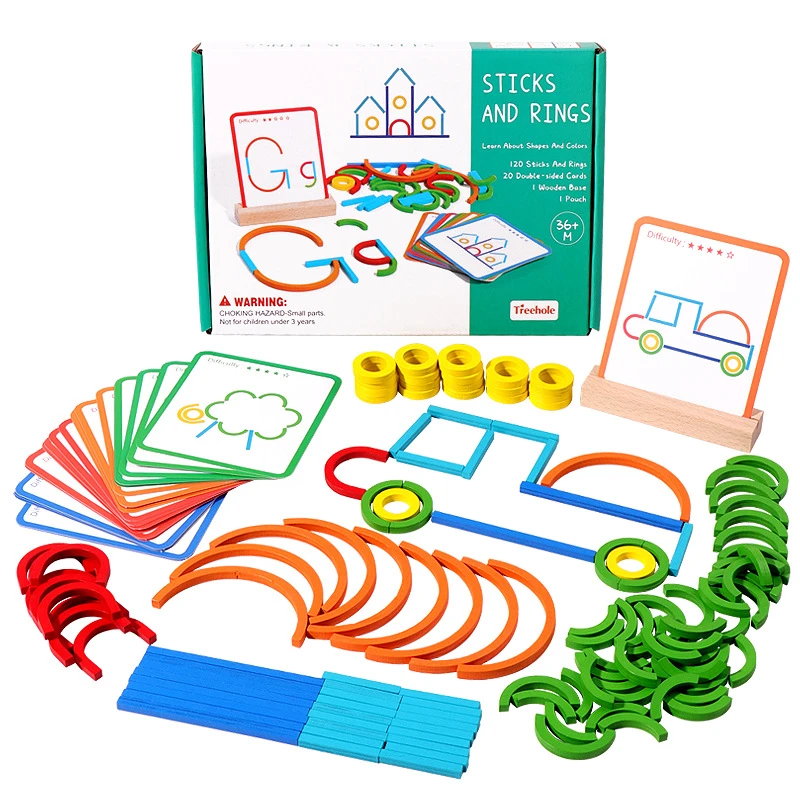 Wooden Creative Sticks And Rings Puzzle Intelligence Game Montessori