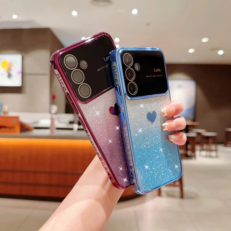 Überzugsrahmen Liebe Glitzerpulver Herz Handyhülle für Samsung Galaxy A52 A53 A54 A13 A14 S Klares Silikon stoßfest_voghion.com