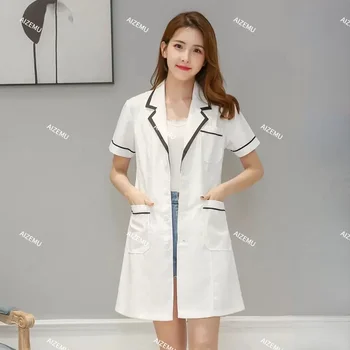 Abito da donna spa uniforme di bellezza a maniche corte estetista Salon abbigliamento Manager abbigliamento da lavoro artista camice da laboratorio bianco a maniche lunghe