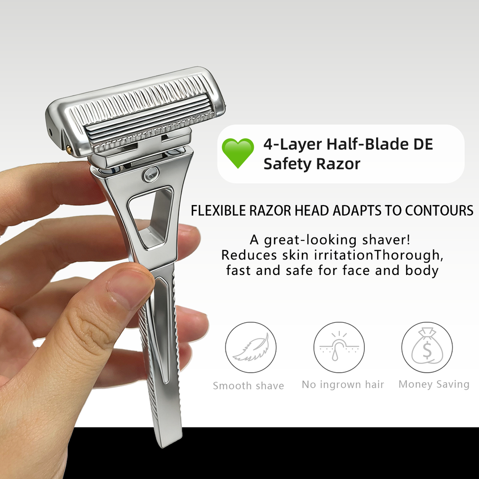 4-Layer Half-Blade DE Safety Razor | Precision Shave with Magnetic Ease | Luxury Eco-Friendly Gift Set