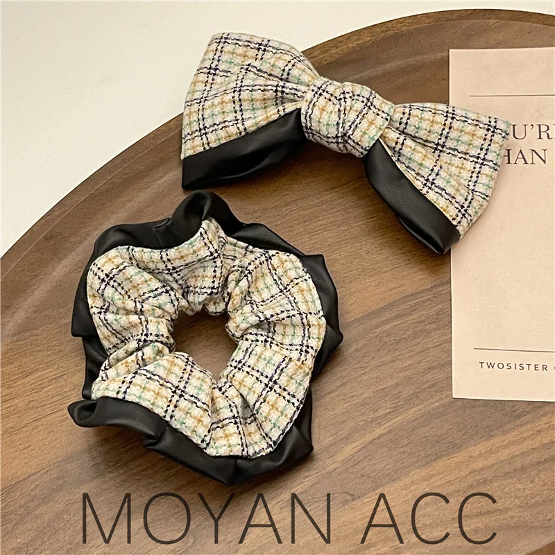 Hair Band Hair Rope Classic Style Plaid Large Intestine Ring Classic Korean Retro Hairpin Headdress Female Hair-Binding Hair Acc bowknot hair ring large intestine ring temperament wild hair rope female simple hair clip hair binding rubber headband head rope