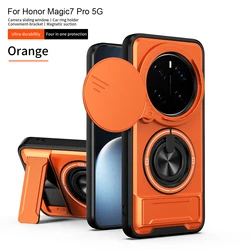 Enhanced Military Armor Phone Case with Magsafe Magnetic Fold Holder and Camera Protection - HONOR Magic7 Pro (SJia - Orange)