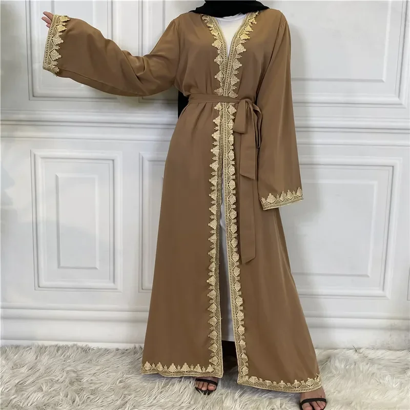 Eid Mubarak Open Abaya Kimono Embroidery Muslim Hijab Dress Kaftan Causal Abayas for Women Dubai Turkey Ramadan Islamic Clothing