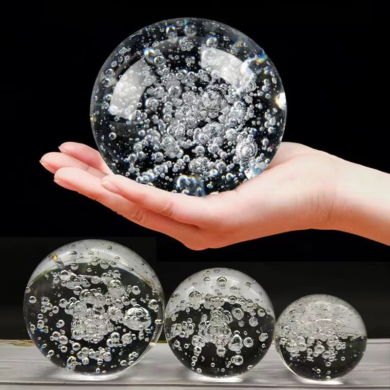 Crystal Ball Ornament Bubble Ball Ice Cracked Figurine Rockery Home Office Decoration Miniature Glass Sphere