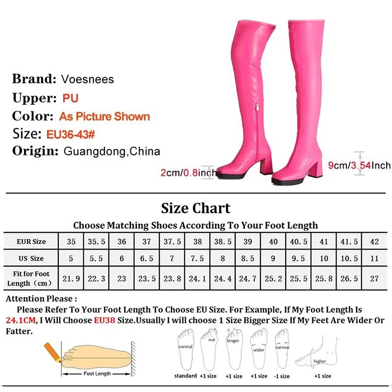 Women Square Toe Elastic Leather Thigh High Boots Over The Knee Sexy Nightclub Long Shoes Plus Size 9CM Block Heels Knight Boots