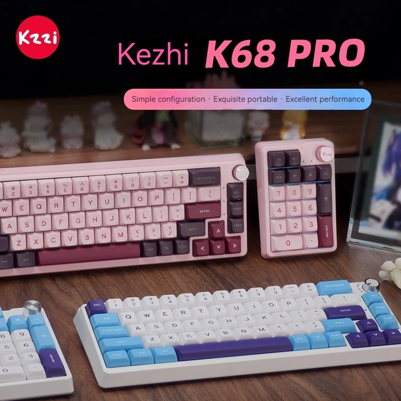 

Kzzi K68pro Mechanical Keyboard Three Mode Wireless Gasket Structure Rgb Backlight Hot Plug Ergonomic Portable Digital Keypads