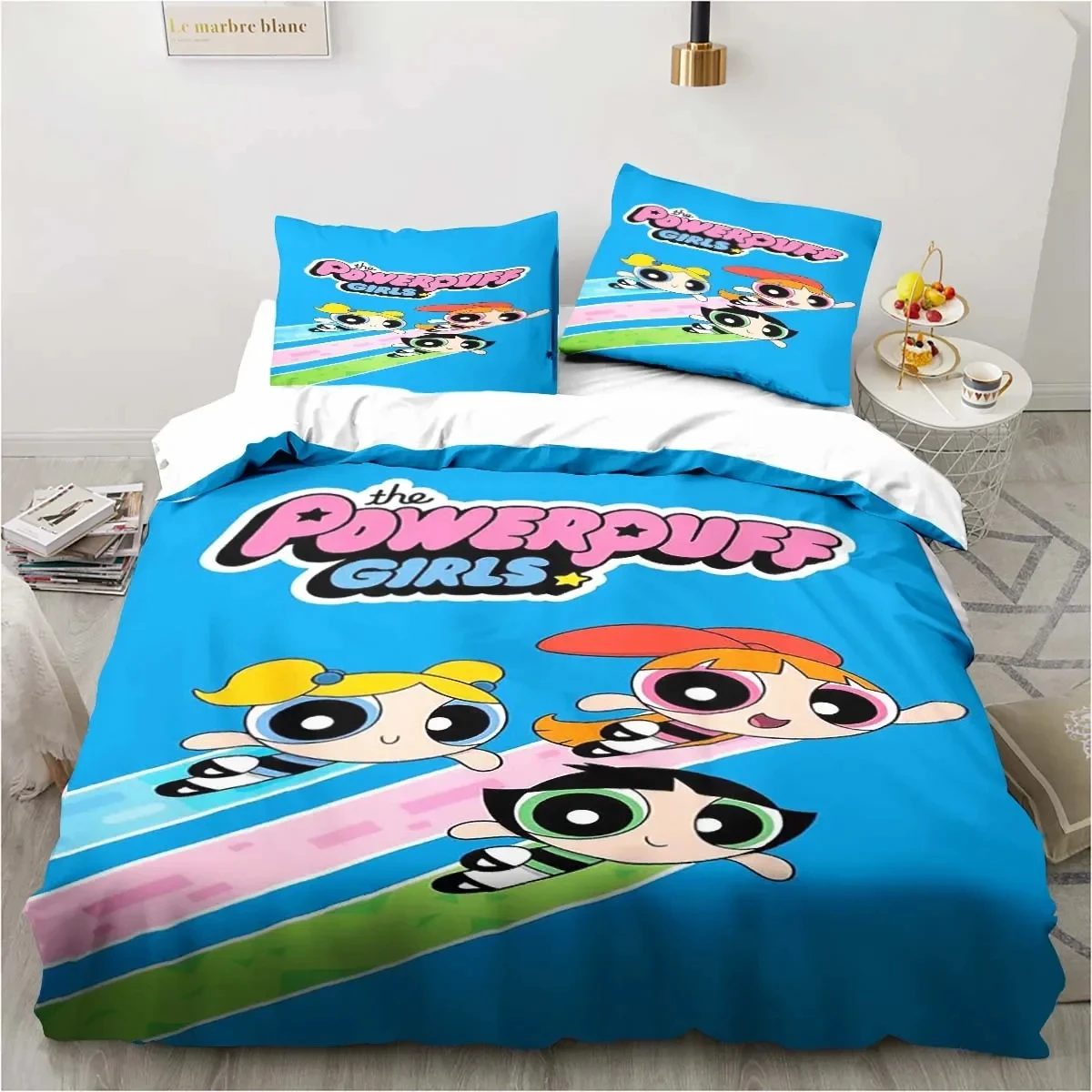 Anime Powerpuff Cute Grils Cartoon Bedding Set Duvet Cover Bed Set Quilt Cover Pillowcase Comforter king Queen Size Boys Adult 3