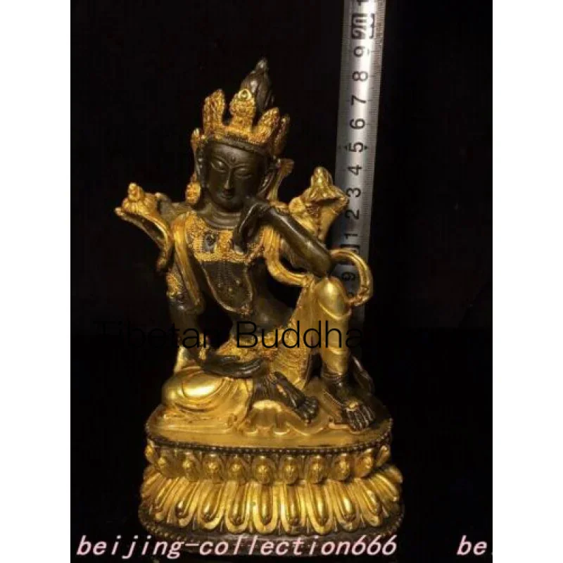 7.4 "Tempio Del Buddismo Tibetano Bronzo Gilt Freedom Kwan-Yin Statua Del Buddha Della Dea
