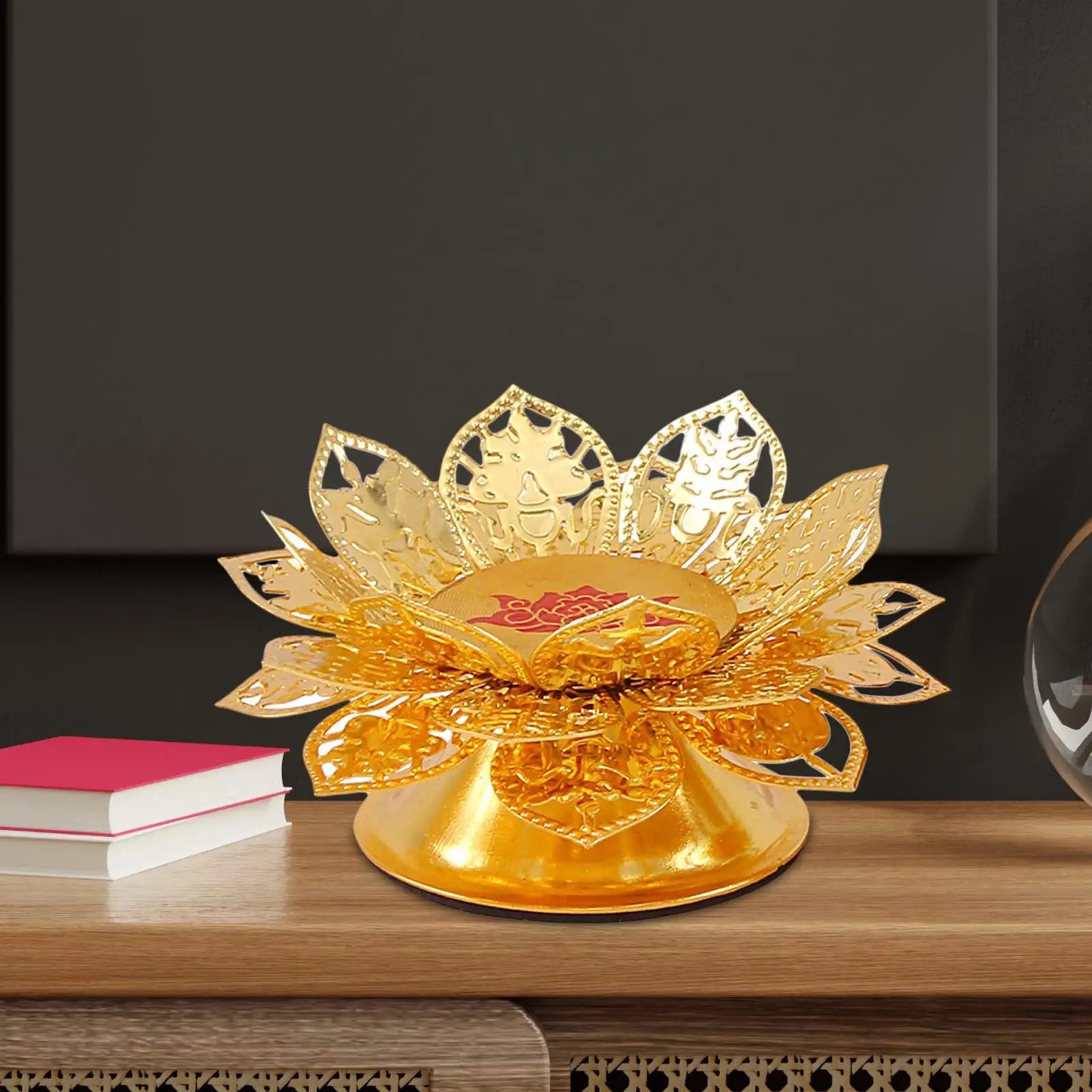 Candle Holder Decorative Golden Lotus Flower Candlestick for Living Room
