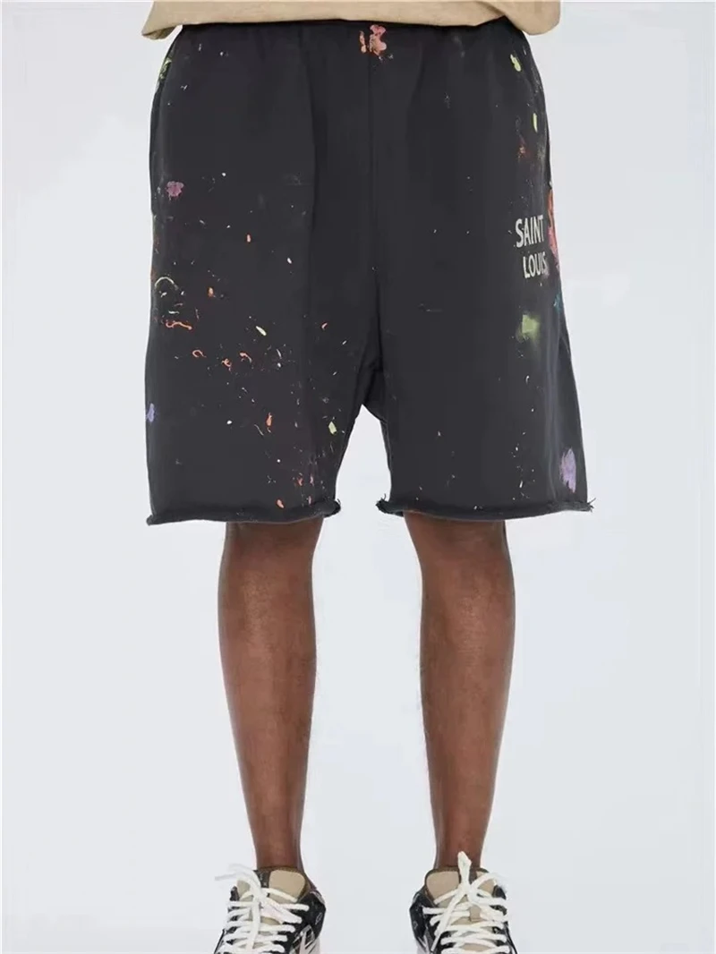 High quality Saint Louis SSSaint Street Hip Hop Summer Speckler Graffiti Trendy Brand Casual Cotton Black Grey Shorts
