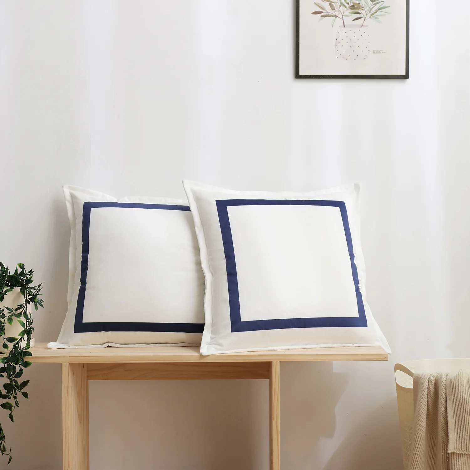 Dark blue border velvet pillow cover