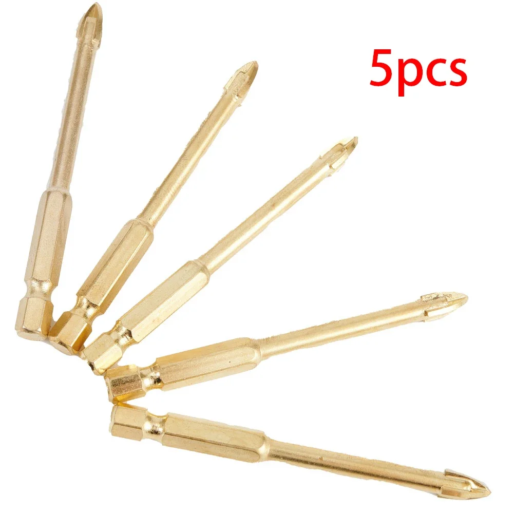 

5pcs 6mm Drill Bit Ceramic Tile Marble Glass Spear Head Hex Shank Workshop Equipment For Metalworking Tools