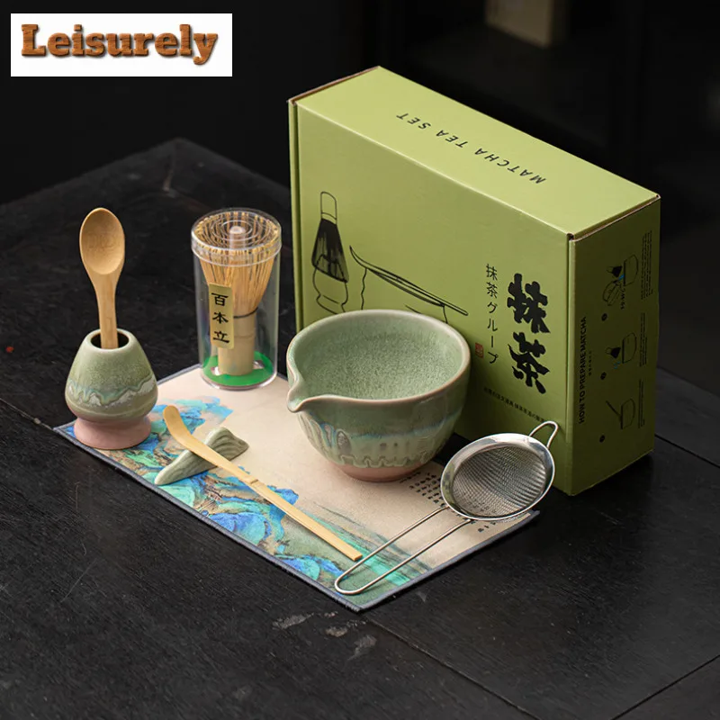Wire Drawing Tea Set Complete Set Matcha Beater Japanese Matcha Set Kit Green Tea Powder Tea Soaking Tea Holder Matcha Tool Set