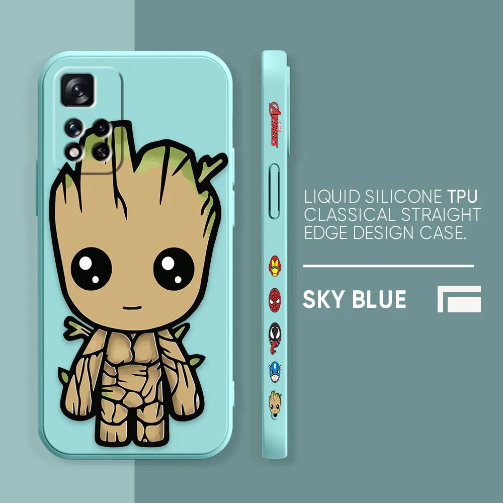 thumbnail image 1 of Case For Redmi Note 12 11 11T 11R 11E 9 9S 8 7 7S PRO PLUS 4G 5G Colour Simple Liquid silicone Case Cartoon Marvel Baby Groot, 1 of 5
