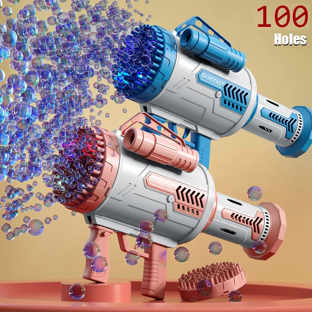 100 Holes Electric Bubble Gun Gatling Bubble Machine With Light Summer Soap Water Bubble Machine Outdoor Bath Toys For Children 1